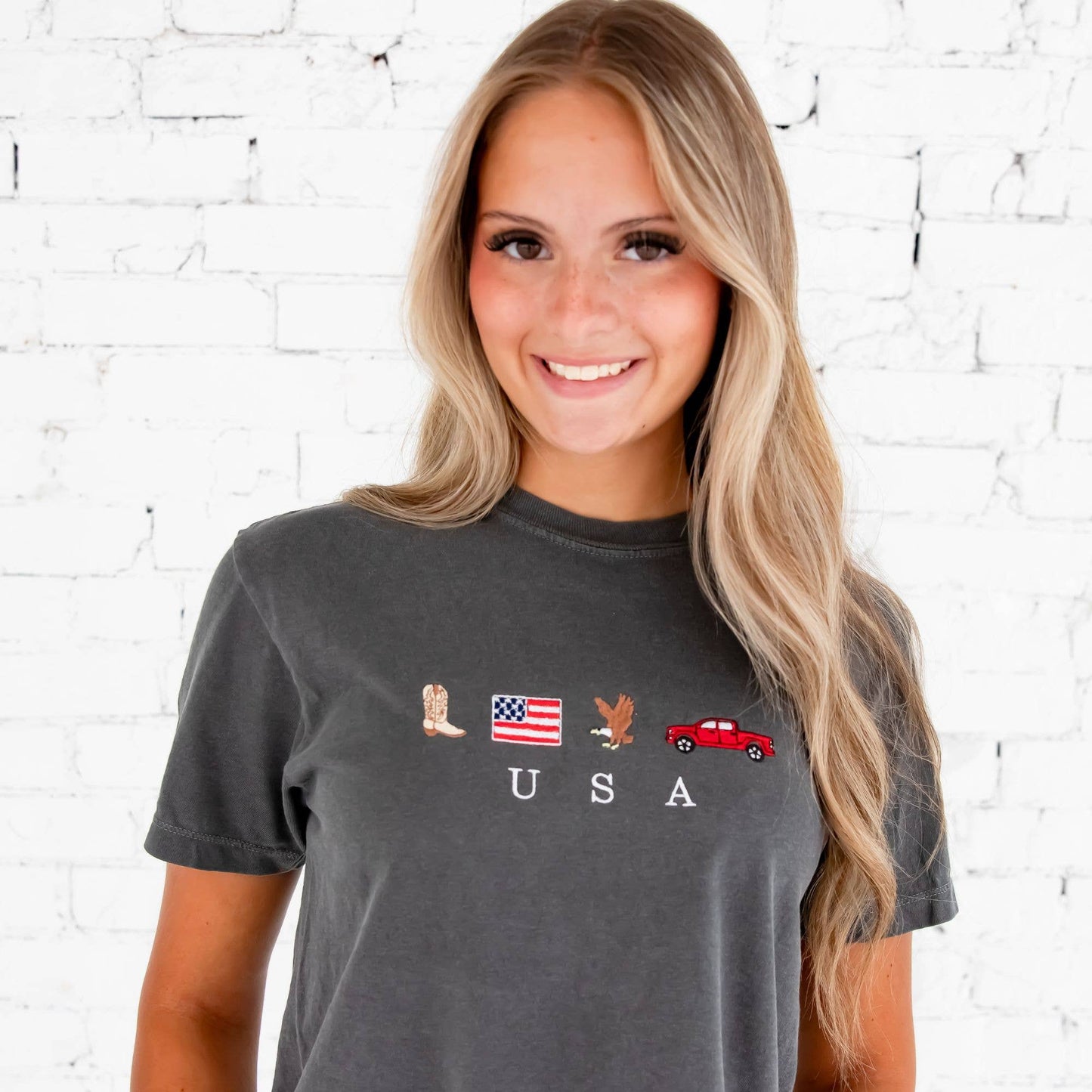 Embroidered USA Icons Comfort Colors Cropped Tee
