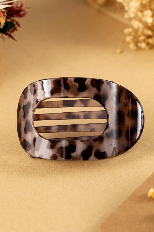 Smoke Gray Leopard Print Acrylic Oval Hair Claw Clip