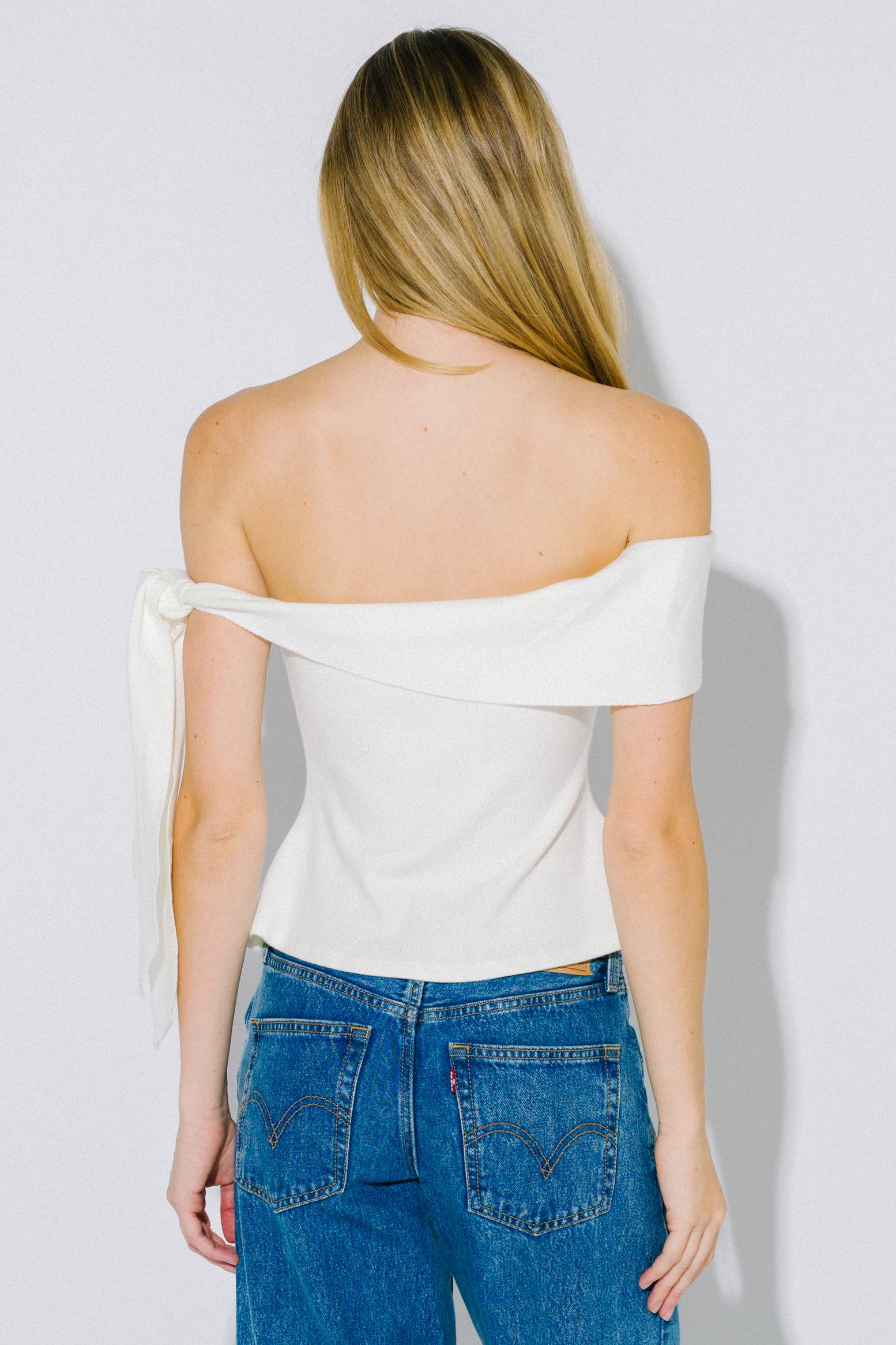 Off-Shoulder Bow Detail Knit Top