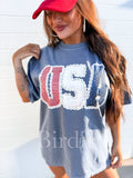 USA Lace Graphic Tee on Denim