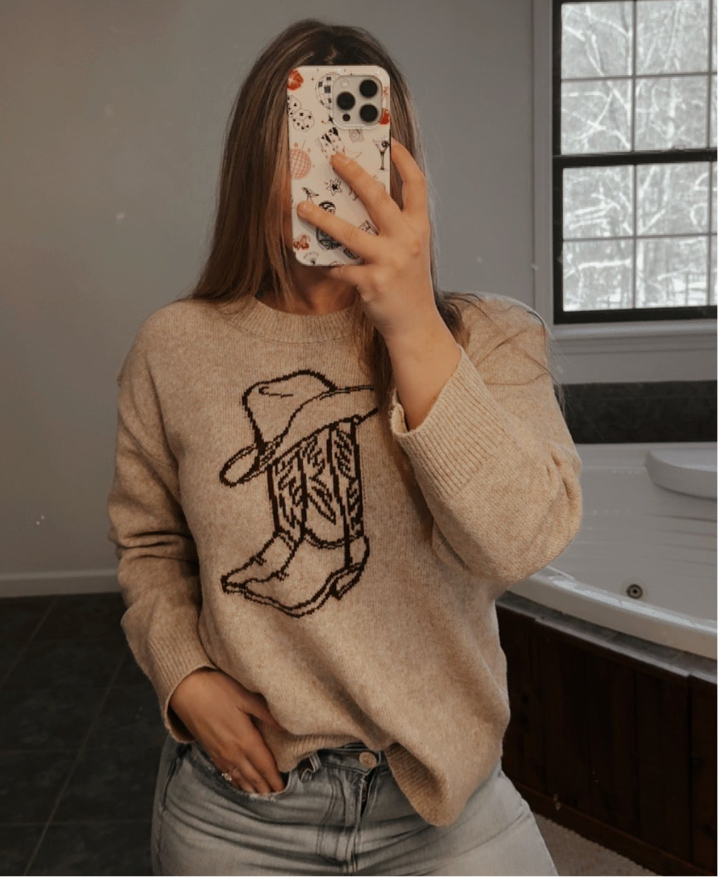 WESTERN COWBOY BOOT AND HAT SWEATER